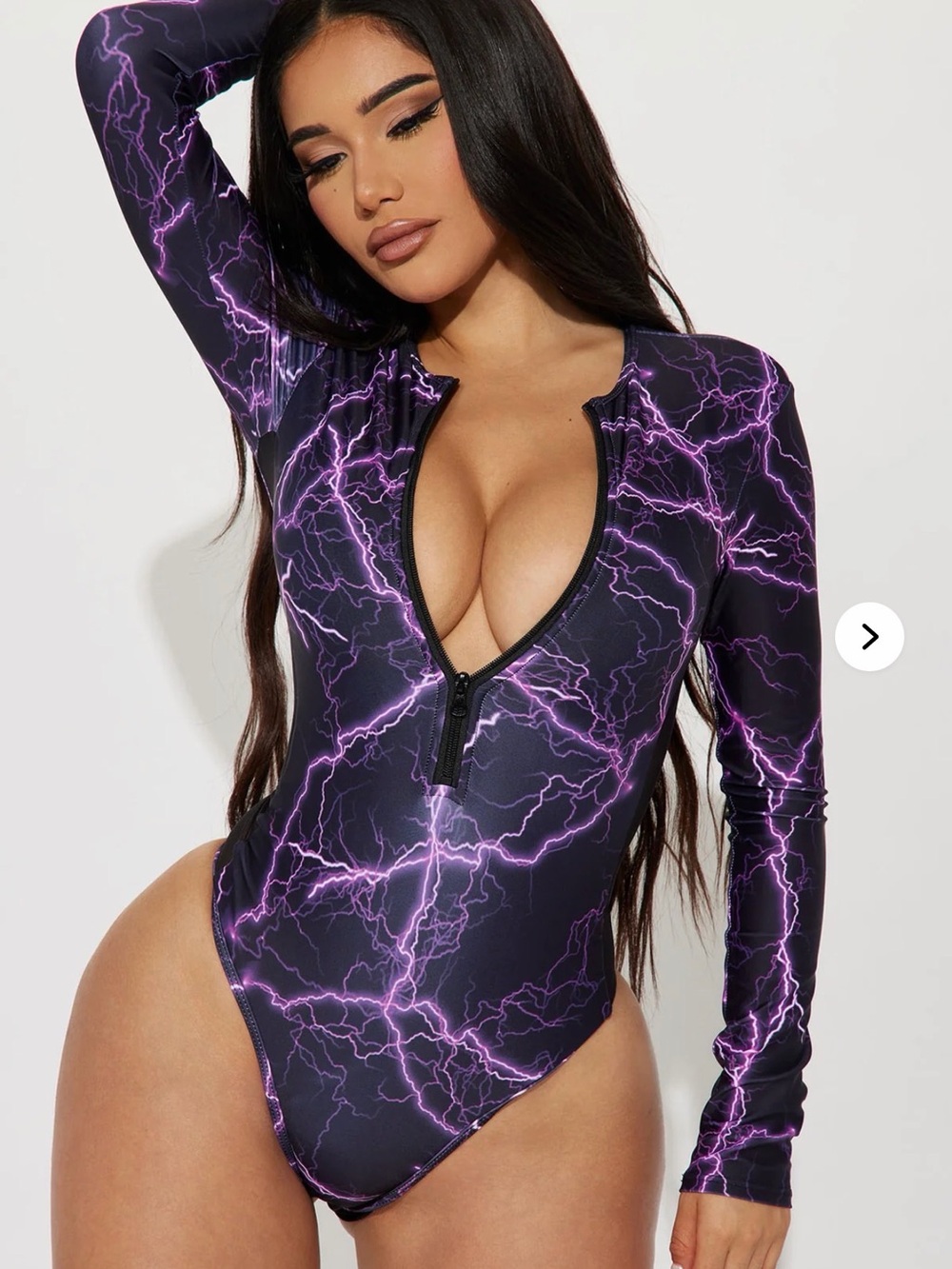 Purple Lightning Zip-Front Long Sleeve Swimsuit